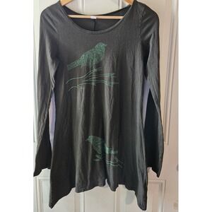 Soul Flower Women's Medium Green Organic Cotton Bird Graphic Long Sleeve Boho...